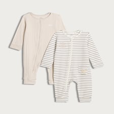 F&F Baby 2-Pack Cotton Rich Ribbed Sleepsuits in White