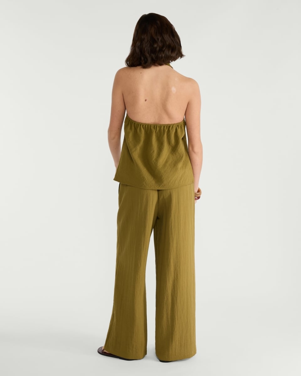 image 1 of F&F Wide Leg Drawstring Co-ord Trousers in Olive
