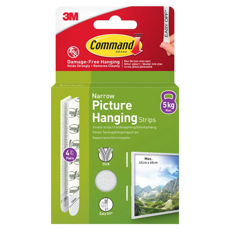 Command Narrow Picture Hanging Strips 4 Sets