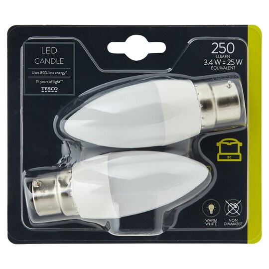 Tesco Led Candle 25W Cap 2 Pack Tesco Groceries