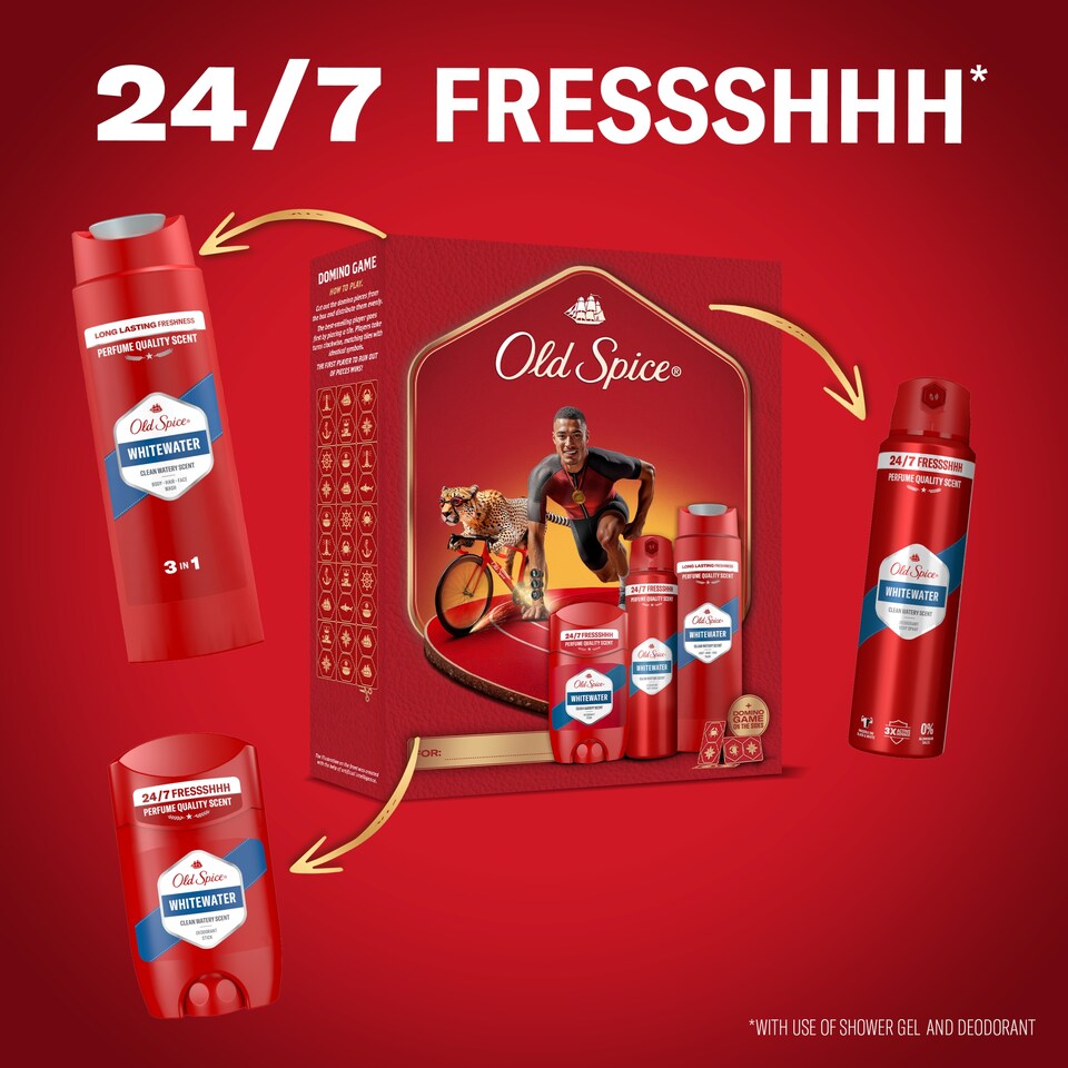 obrázok 1 z Old Spice Whitewater Darčeková Súprava Pre Silákov: Tuhý Dezodorant, Sprej A Sprchový Gél