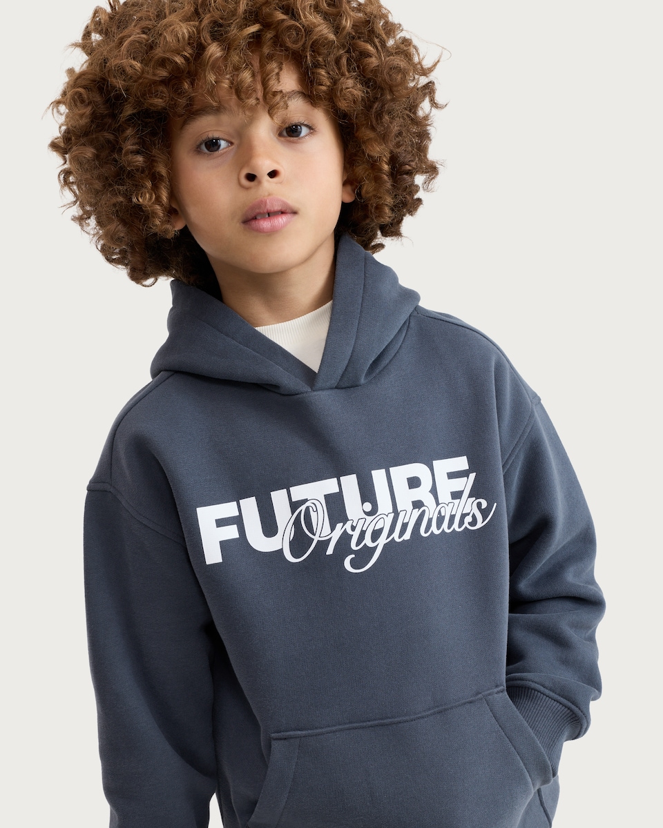 image 1 of F&F Boys Cotton Rich Slogan Hoodie in Grey