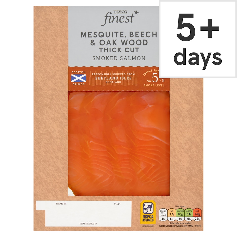 Tesco Finest Mesquite, Beech & Oak Wood Smoked Salmon 100g