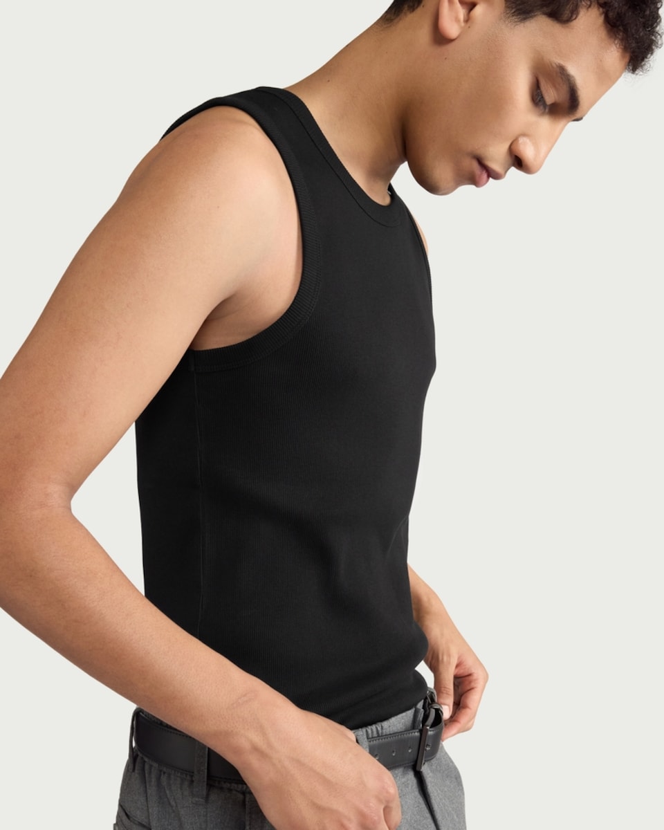 image 1 of F&F Cotton Rich Ribbed Vest in Black