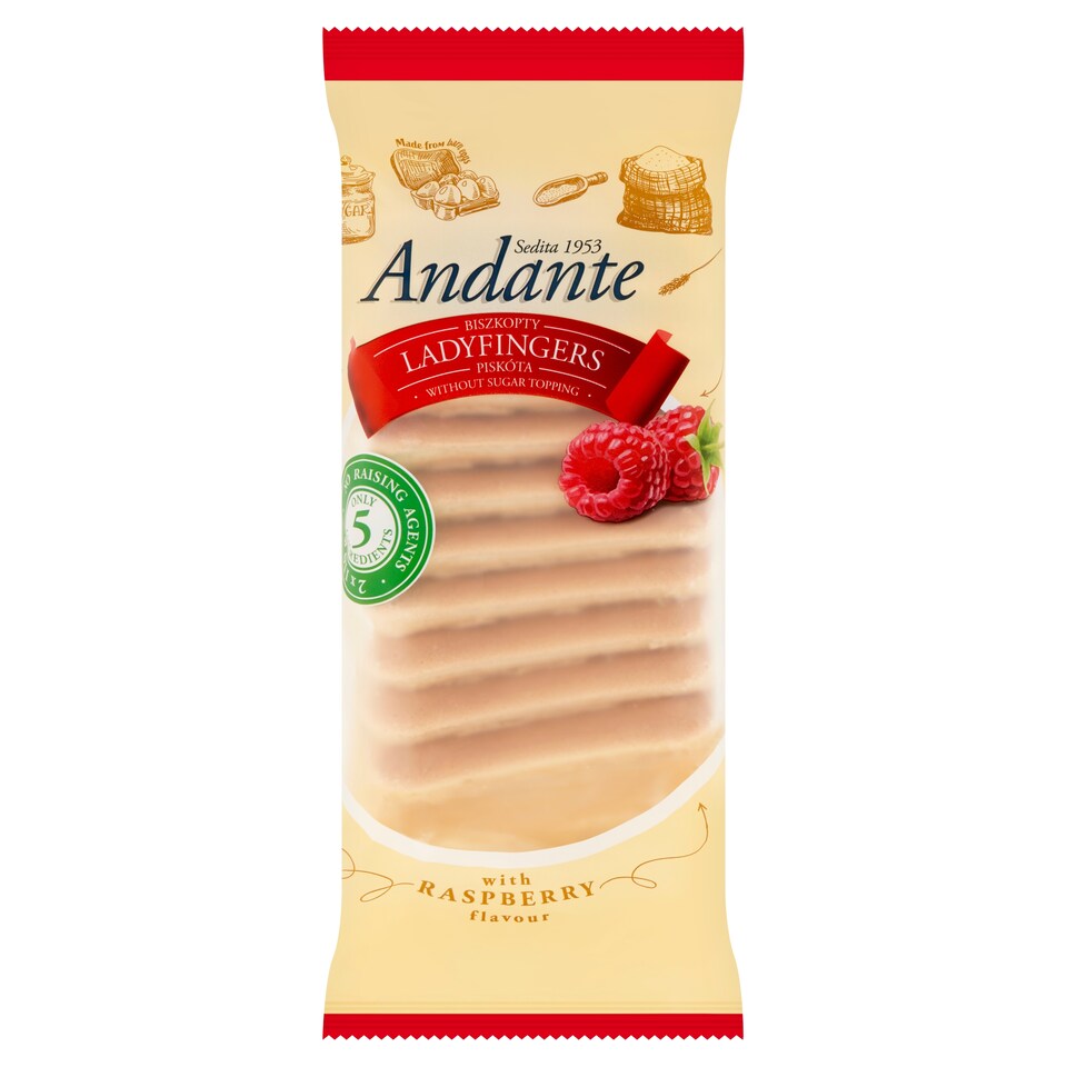 Andante Ladyfingers piskóta természetes málna aromával 2 x 110 g (220 g)  1. kép