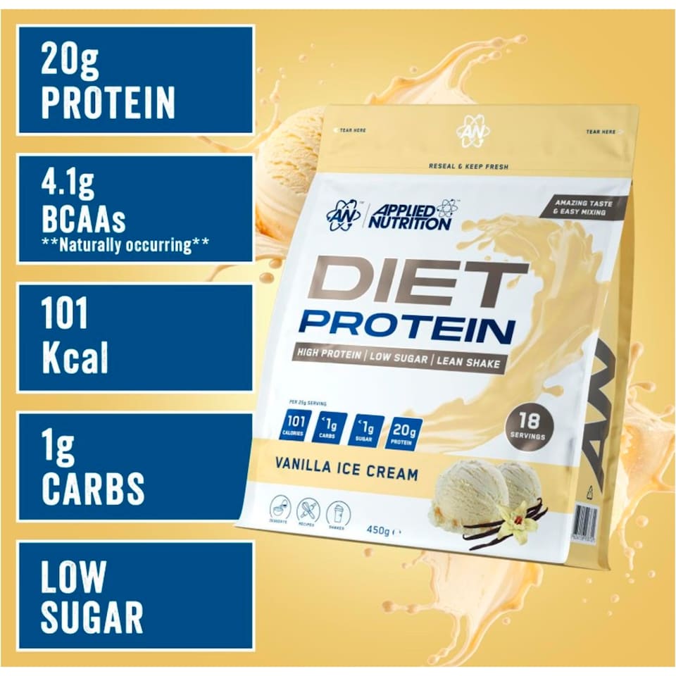 image 1 of Applied Nutrition Diet Protein Powder Vanilla Ice Cream 450g