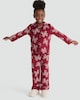 image 1 of F&F Girls Fleece Bow Print Revere Shirt and Trousers Pyjamas in Burgundy
