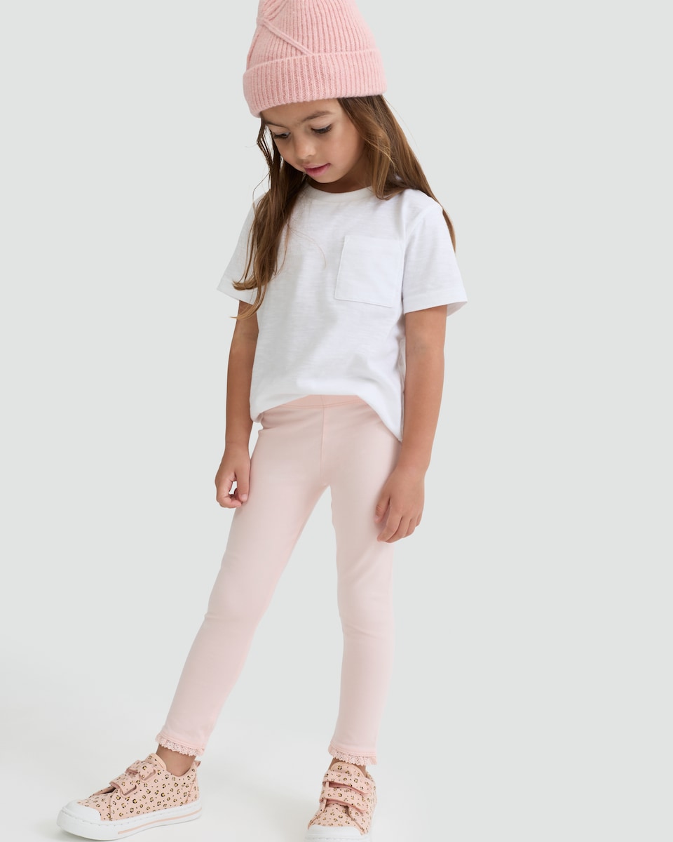 image 1 of F&F Girls Cotton Rich 3-Pack Lace Trim Leggings in Multi Pink