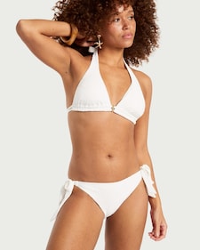 F&F Textured Shell Tie Side Bikini Bottoms in Cream