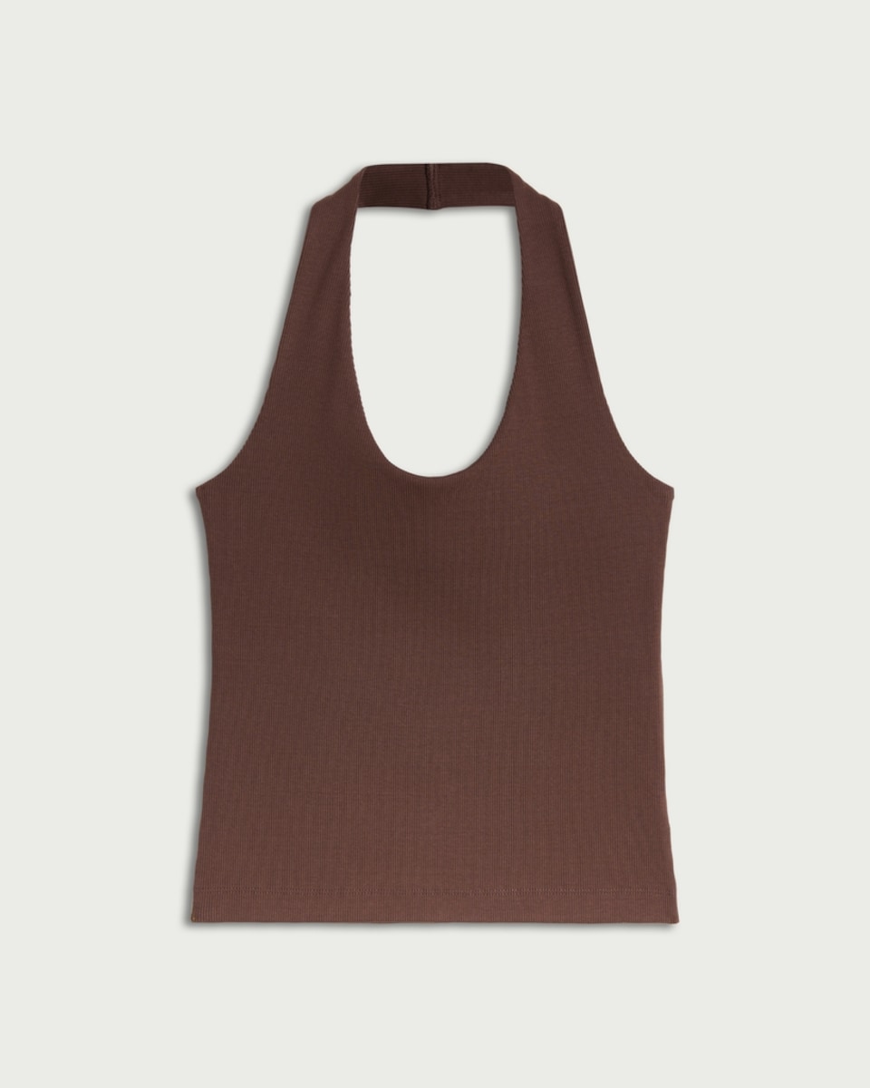 image 1 of F&F Cotton Rich Halter Neck Top in Brown