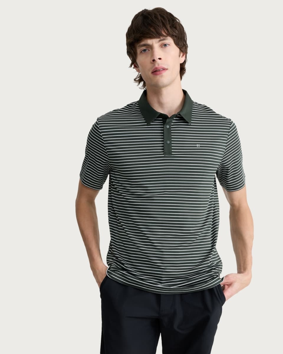 image 1 of F&F Active TECHSPORT Textured Striped Short Sleeved Polo Shirt in Jade