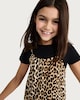 image 2 of F&F Girls Crinkle Textured Leopard Print T-Shirt Dress in Multi Black