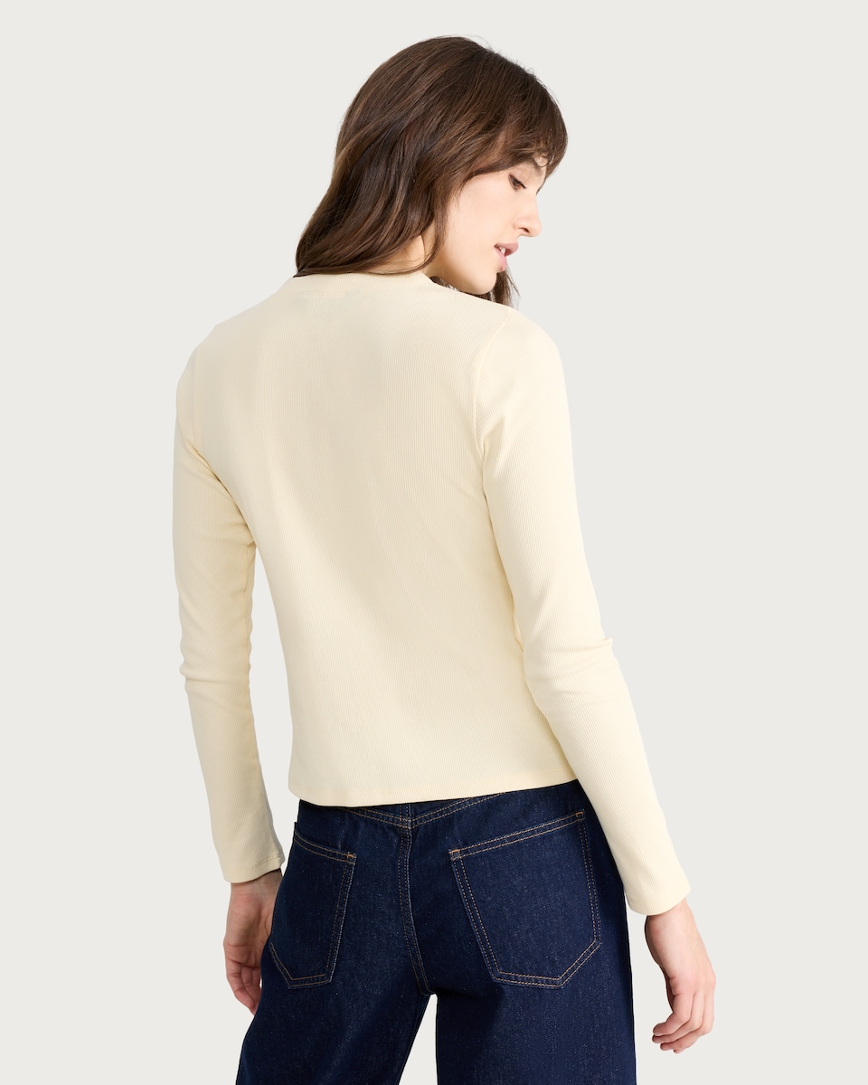 image 1 of F&F Cotton Rich Ribbed Button Up Long Sleeved Top in Yellow