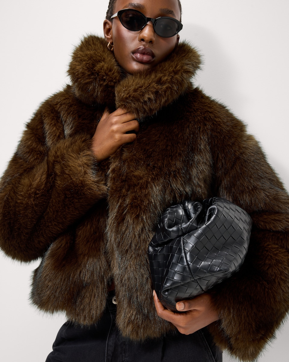image 1 of F&F Faux Fur Oversized Jacket in Brown