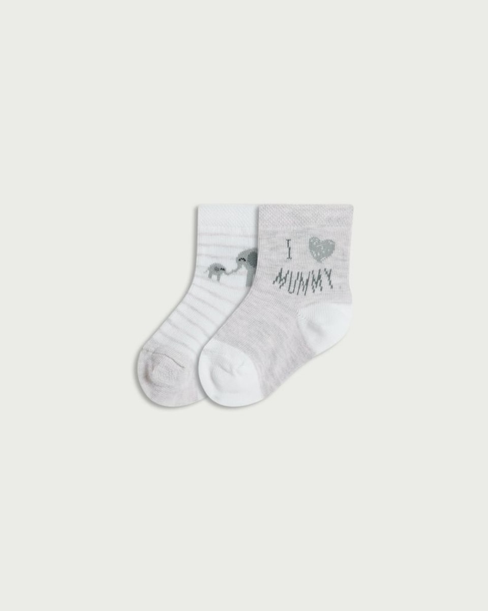 F&F Baby 2-Pack Cotton Rich I Love Mummy Socks in Multi