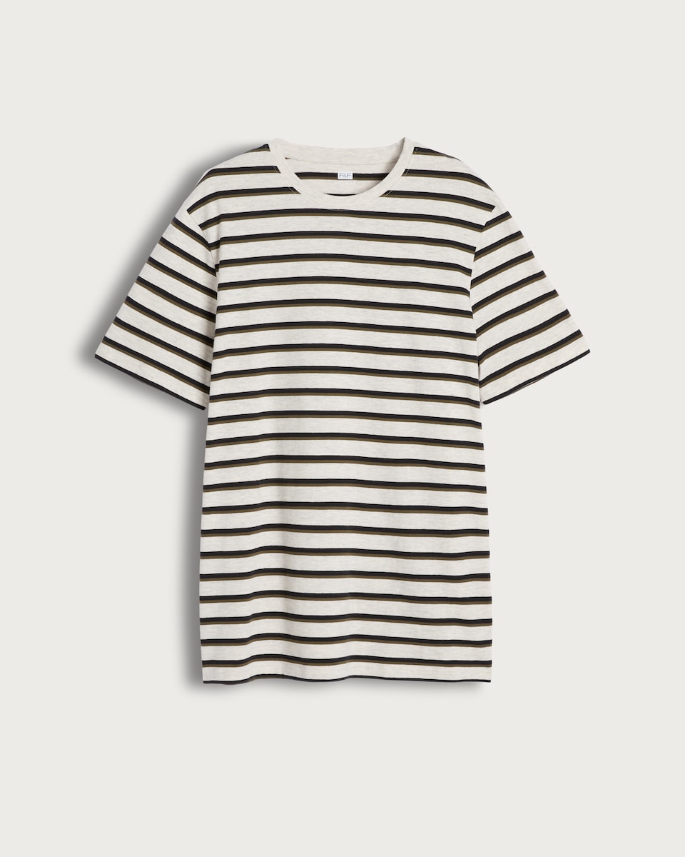 image 1 of F&F Cotton Rich Stripe Print Pyjamas in Stone