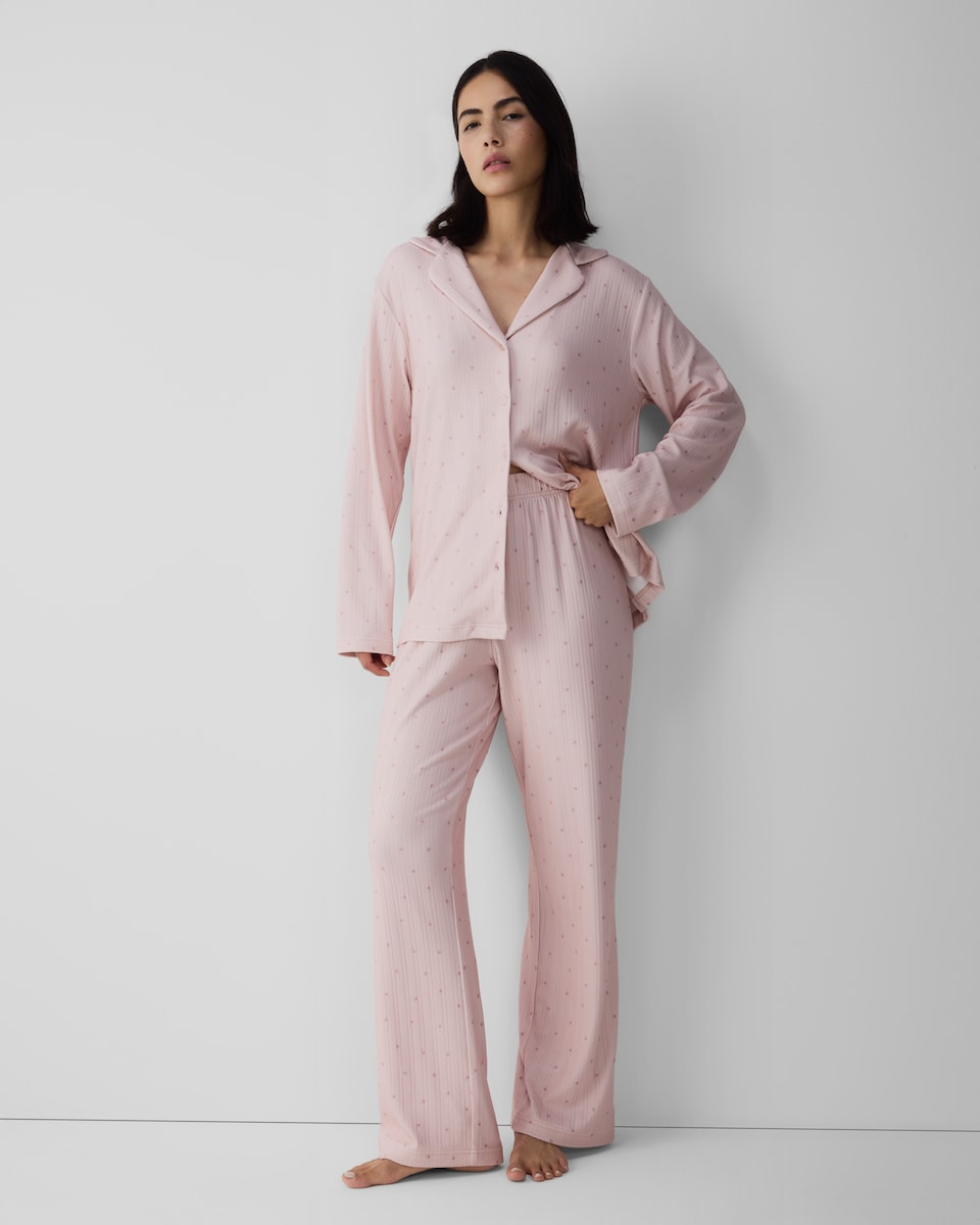 image 1 of F&F Pointelle Floral Print Revere Pyjama Set in Multi Pink