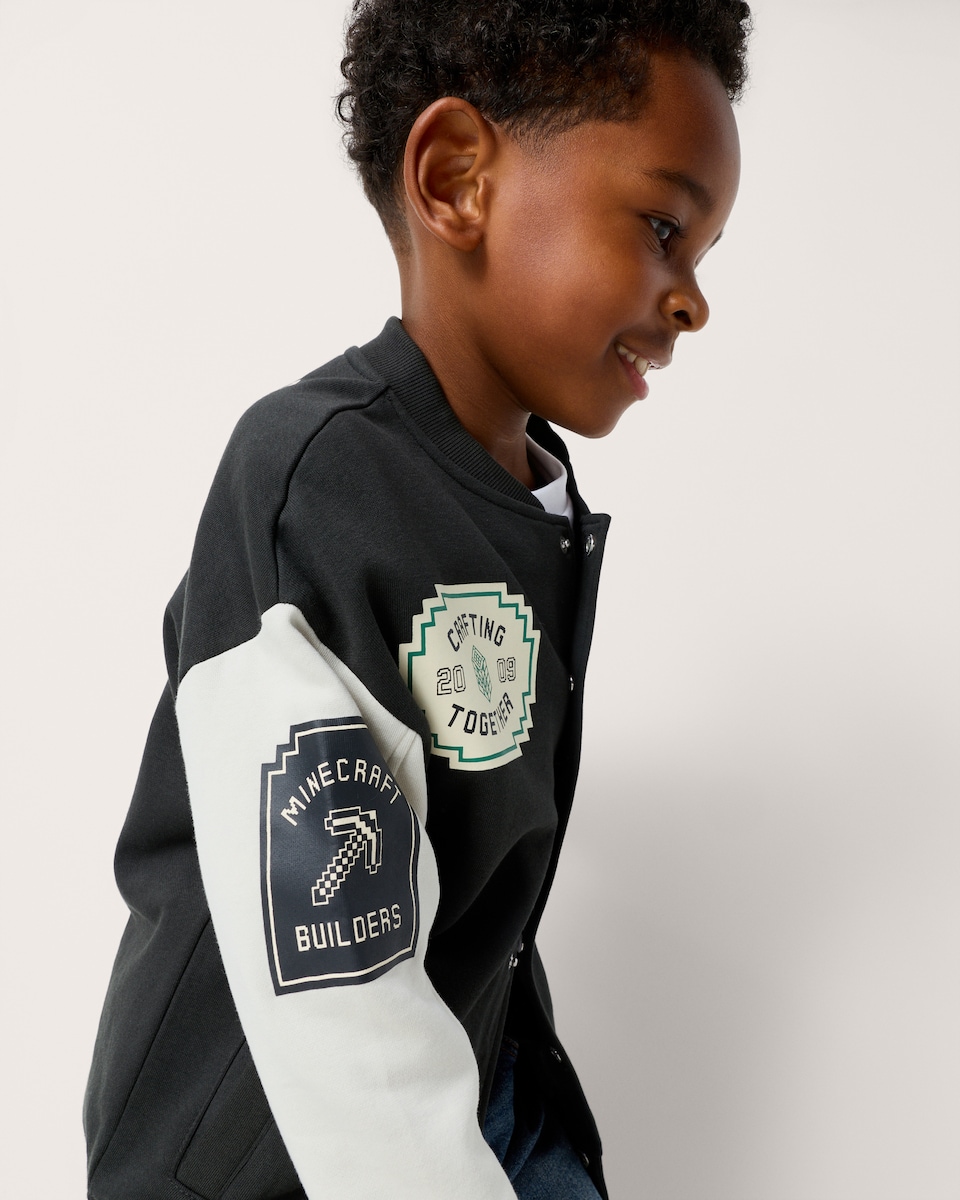 image 1 of Minecraft Cotton Rich Varsity Jacket in Grey