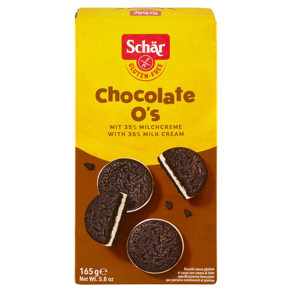 obrázok 1 z Schär Chocolate O's sušienky kakaové bezgluténové s mliečnou náplňou 165 g
