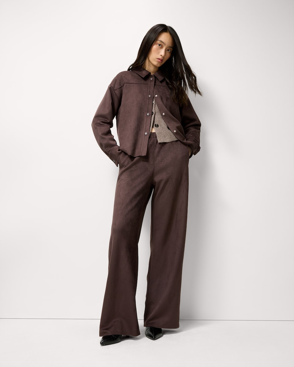image 1 of F&F Faux Suede Co-ord Jacket in Brown