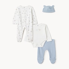 F&F Baby 4-Piece Cotton Rich Forest Set in White