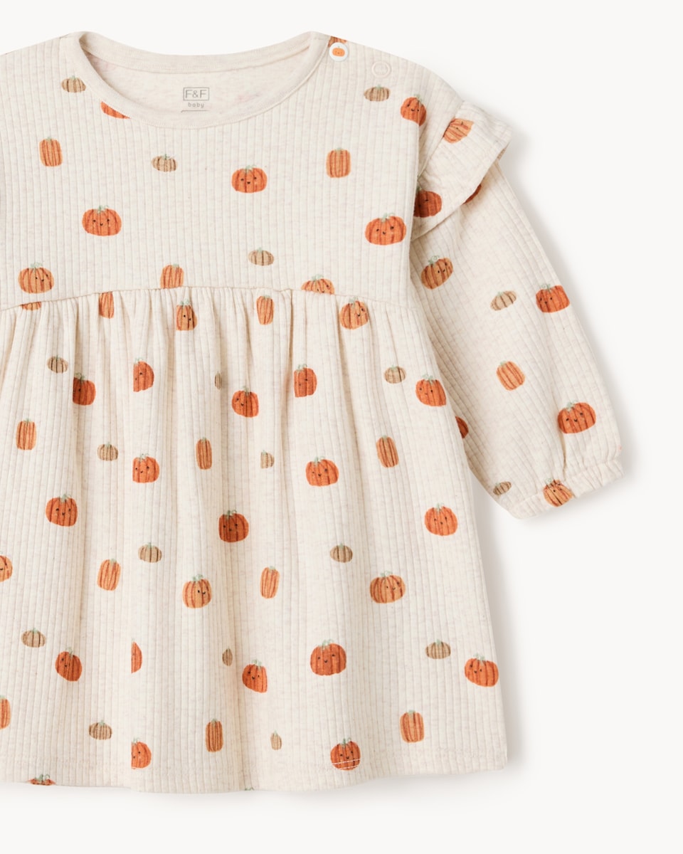 image 1 of F&F Baby Cotton Rich Ribbed Pumpkin Dress in Neutral