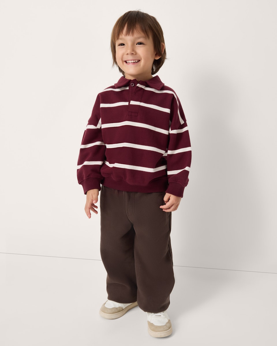 image 1 of F&F Boys Pure Cotton Striped Rugby Sweatshirt in Purple