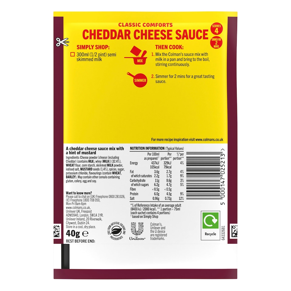 image 1 of Colman's Cheddar Cheese Sauce Mix 40G