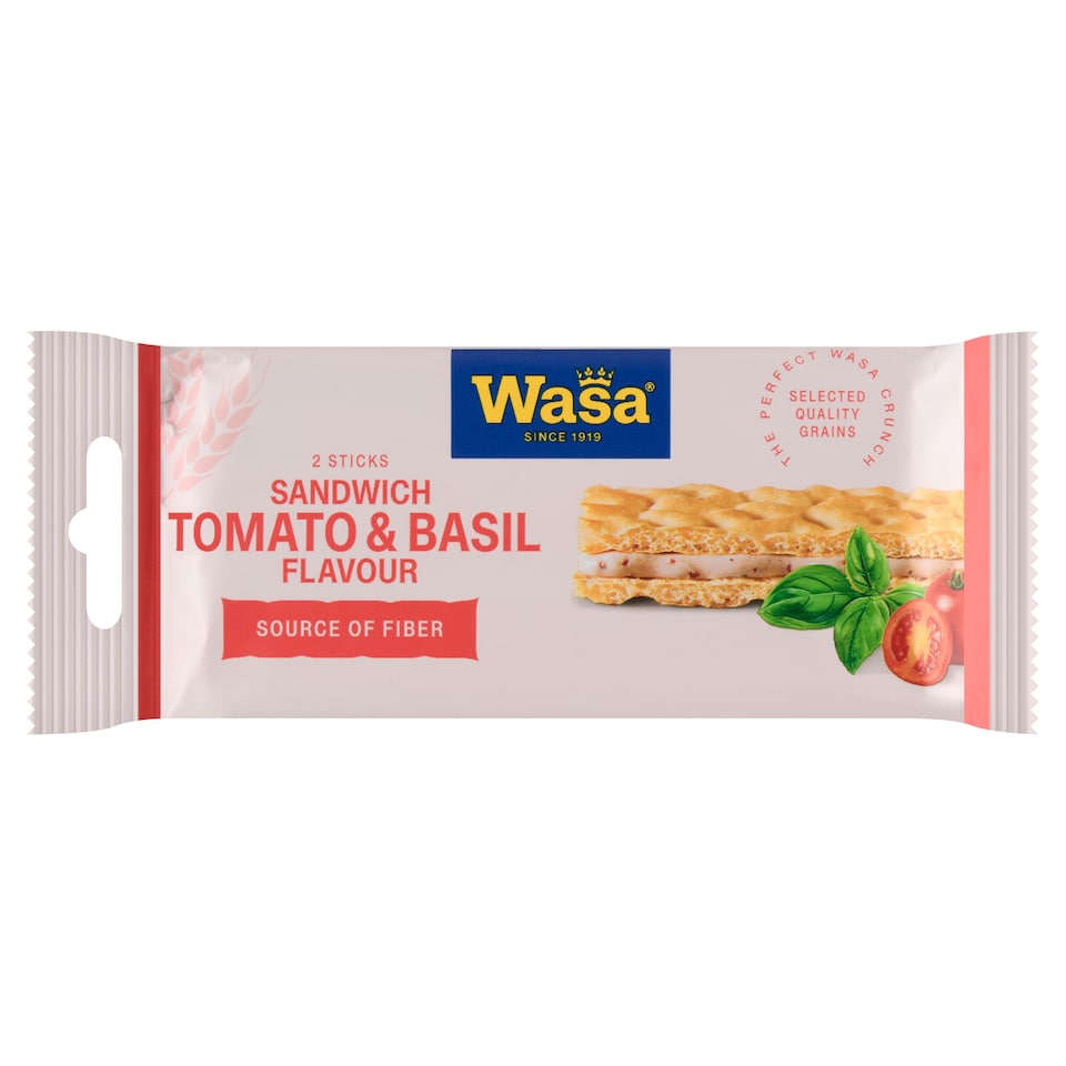 Obrázek 1 pro produkt Wasa Pšeničné knäckebroty s náplní s příchutí sýra rajčat a bazalky 2 ks 40g