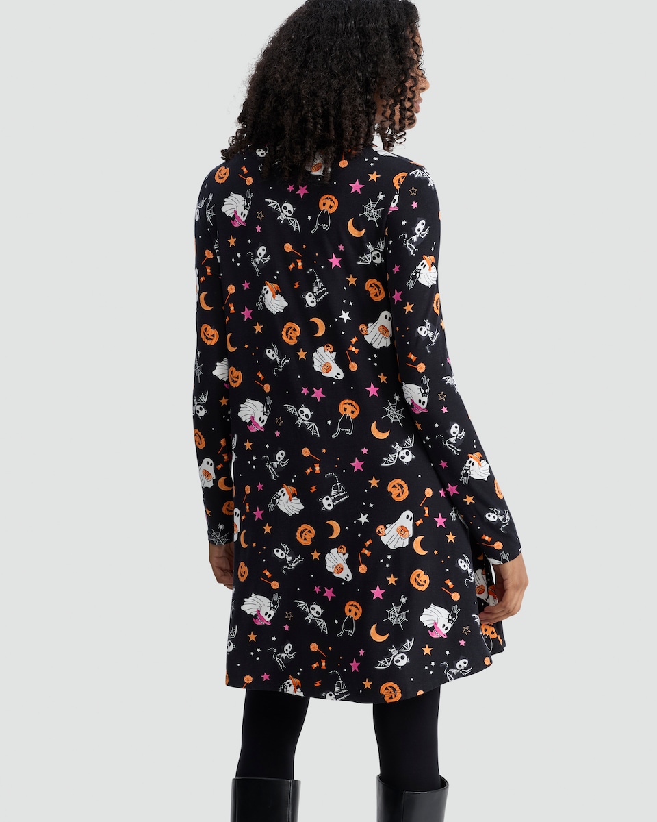 image 1 of F&F Halloween Print Dress in Multi Black
