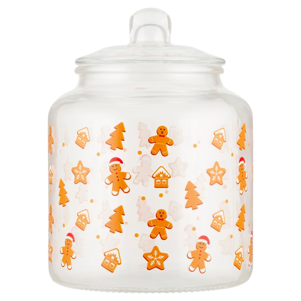 Tesco Gingerbread Man Christmas Glass Cookie Jar 1.8 L