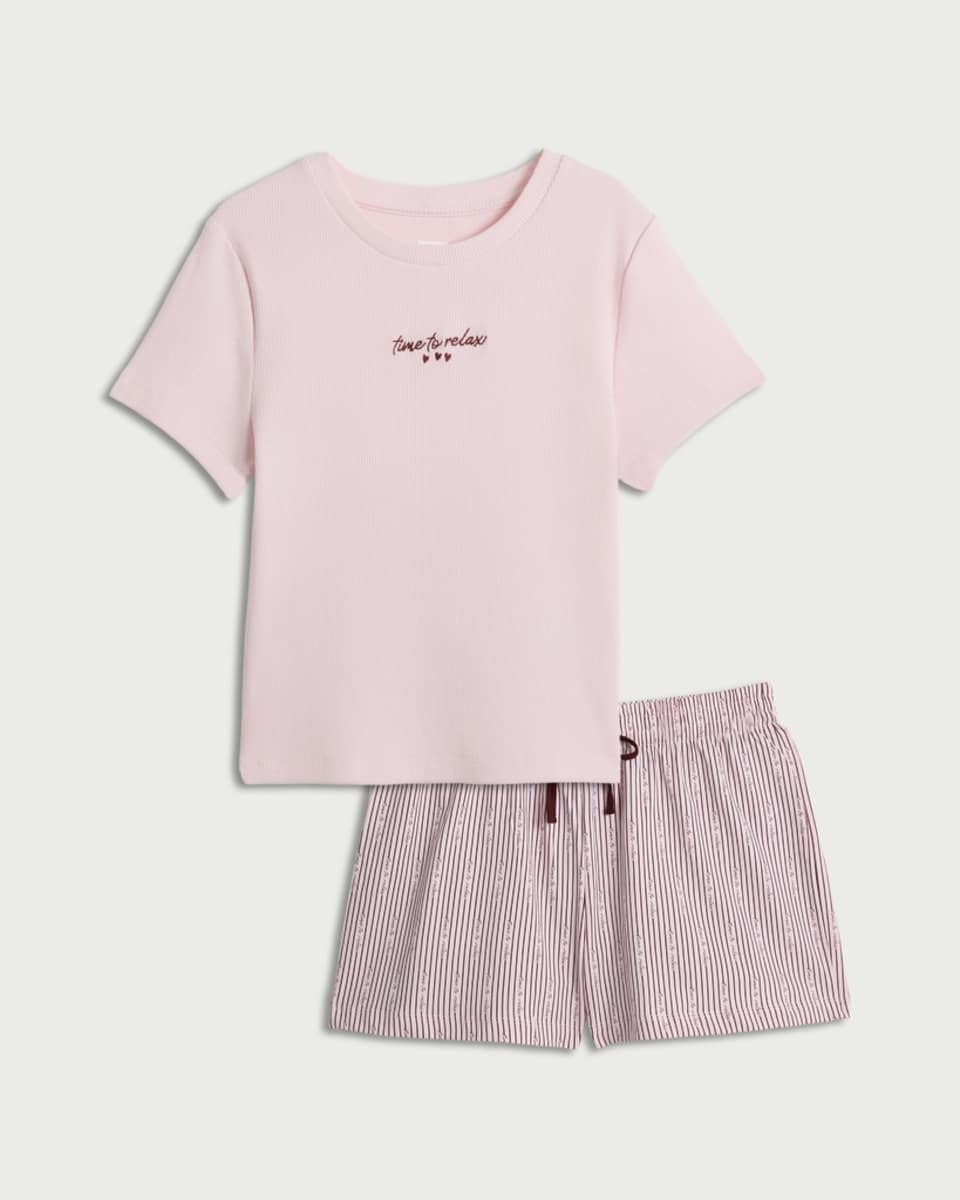 image 1 of F&F 2-Piece Cotton Rich Striped Pyjama Set in Multi Pink