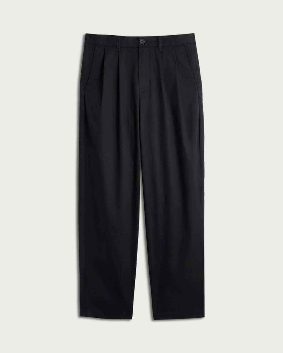 image 1 of The F&F Edit Cotton Rich Double Pleated Chino Trousers in Black