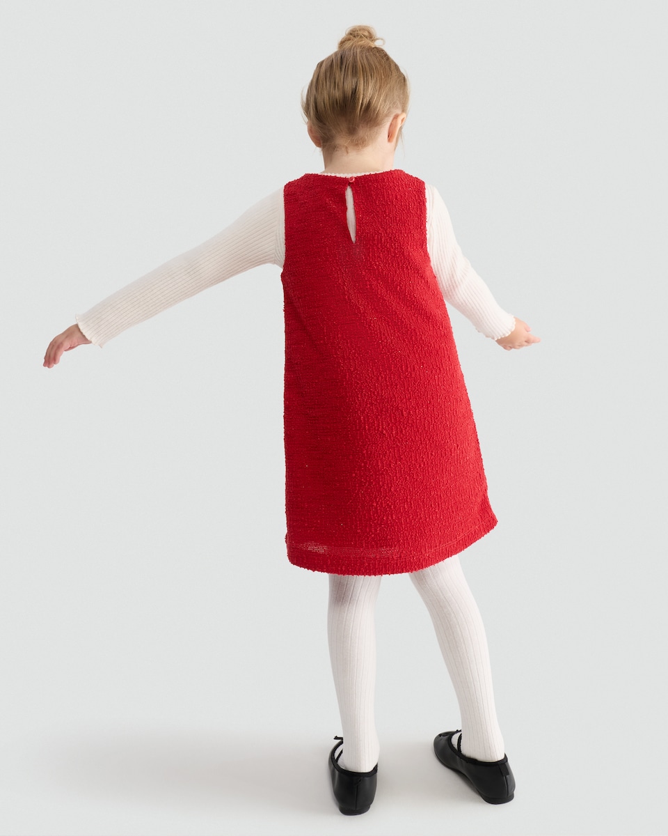 image 1 of F&F Girls Textured Bow Accent Sleeveless Dress in Red