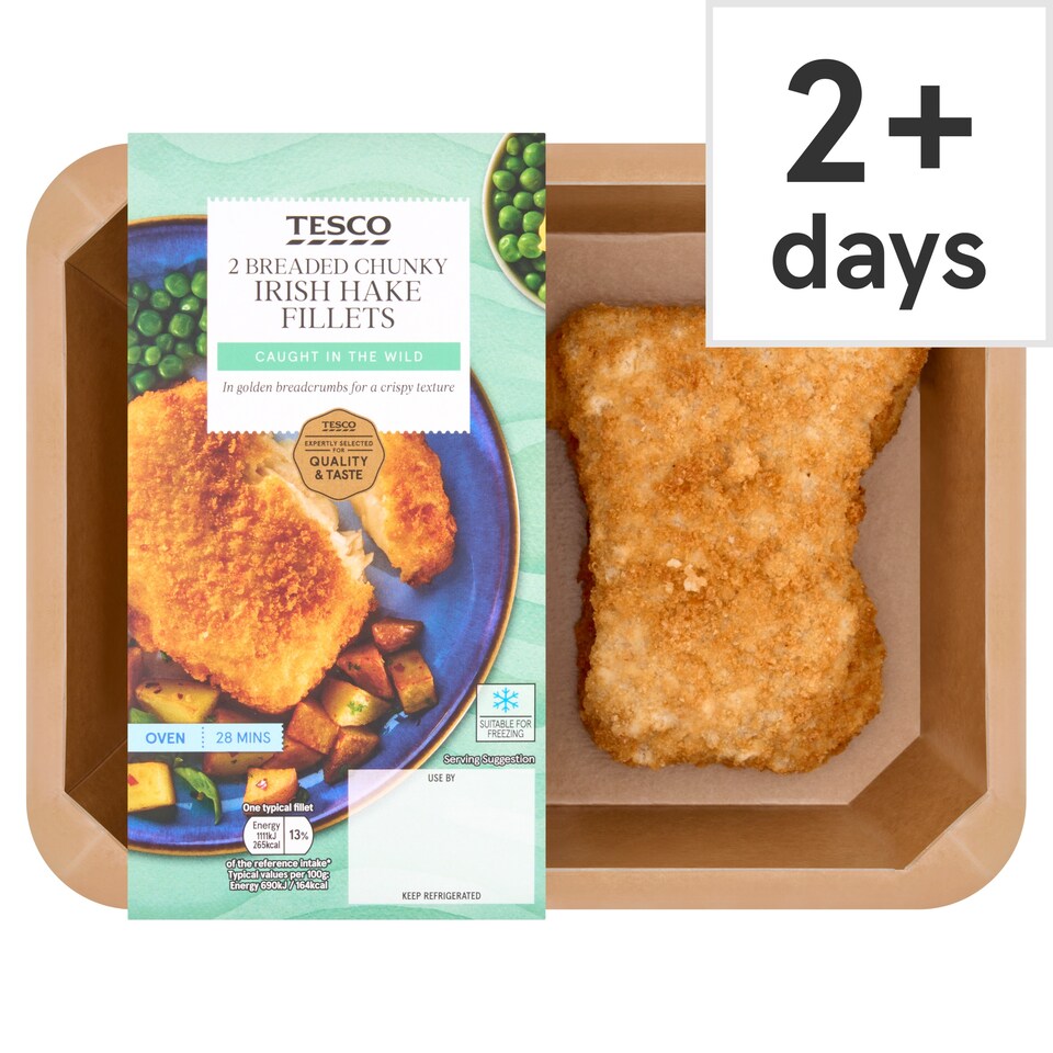 Tesco 2 Breaded Chunky Irish Hake Fillets 350G