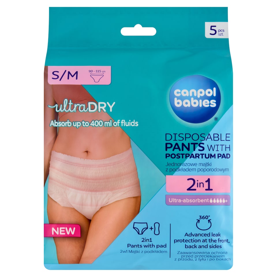 Canpol babies 2v1 priedušné ultra absorpčné jednorazové popôrodné nohavičky s vložkou S/M 5 ks