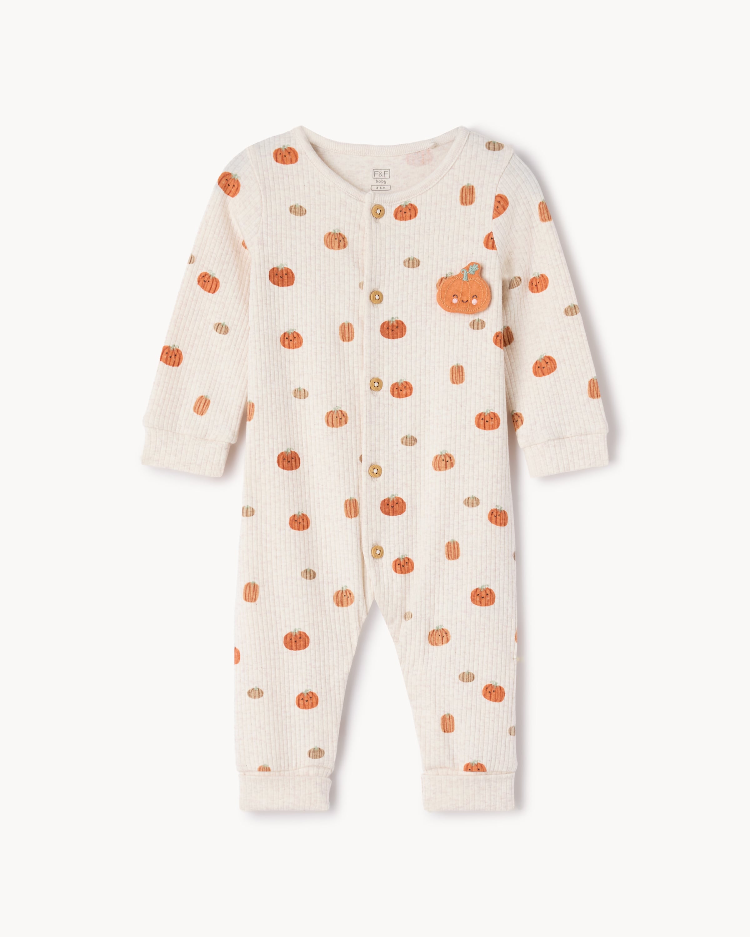 F&F Baby Ribbed Little Pumpkin Sleepsuit in Neutral