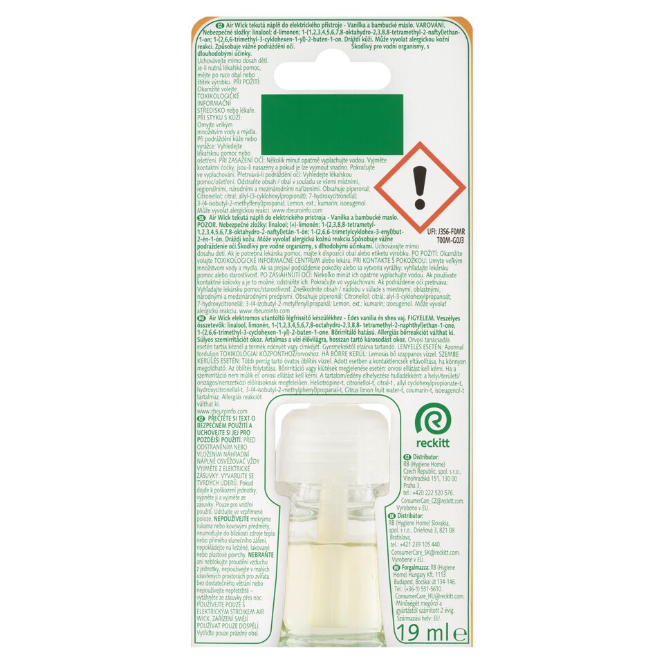 Obrázek 1 pro produkt Air Wick Tekutá náplň do elektrického přístroje vanilka a bambucké máslo 19ml