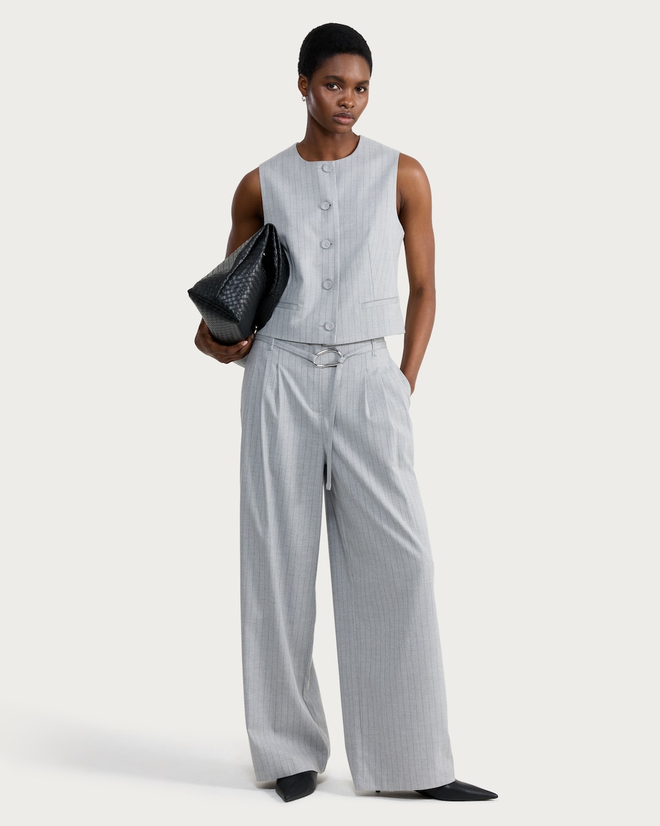 image 1 of F&F Pinstripe Buttoned Waistcoat in Grey