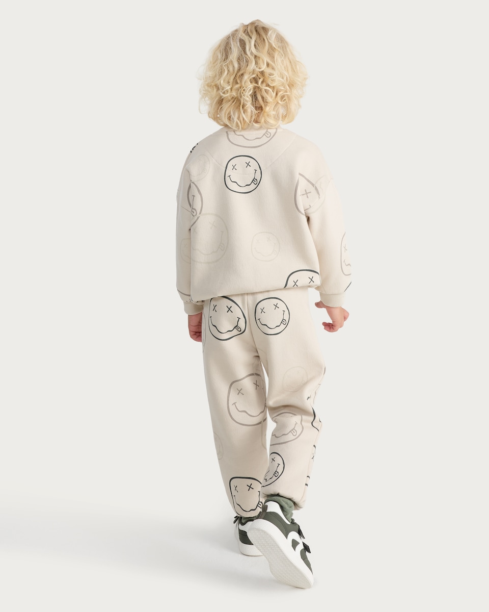image 1 of Nirvana Smiley Print Sweatshirt and Joggers Set in Cream