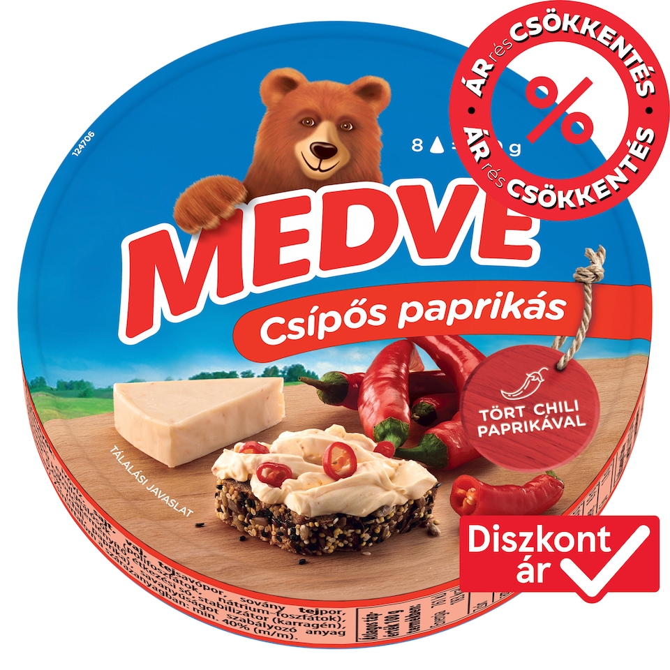 Medve Semi-Fat Processed Cheese Spread with Hot Paprika 8 x 17,5 g (140 g)
