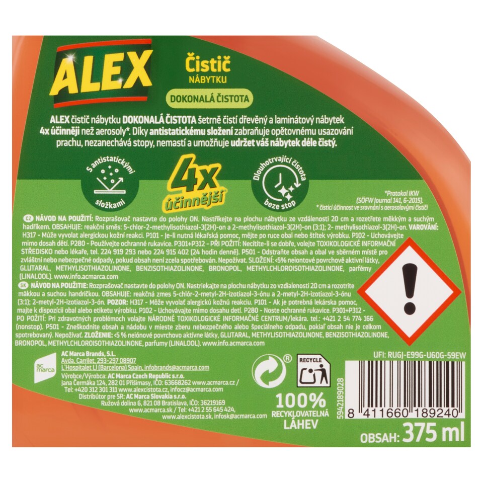 image 1 of Alex Čistič nábytku Aloe vera sprej 375ml