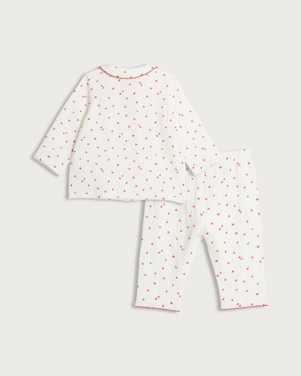 image 1 of F&F Baby 3-Piece Pure Cotton Double Cloth Heart Print Pyjama Set and Comforter  in White