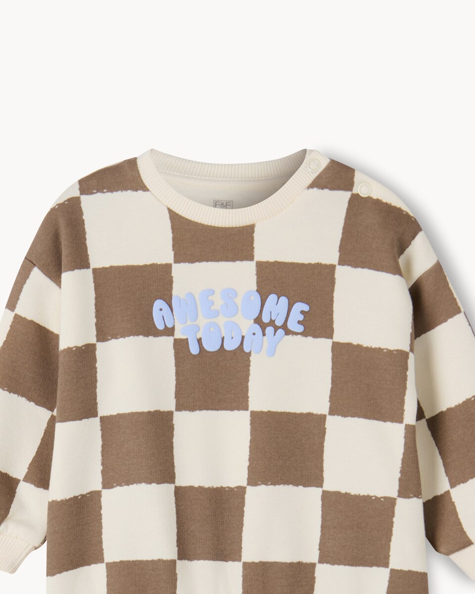 image 1 of F&F Baby 2-Piece Cotton Rich Sweatshirt & Joggers Set in Tan