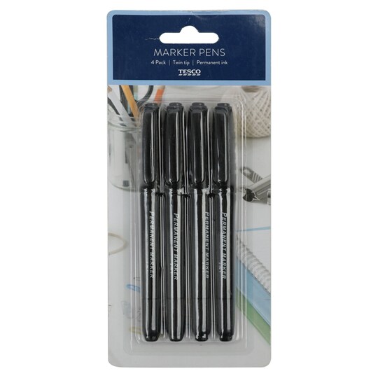 Tesco Permanent Marker Twintip Black 4 Pack Tesco Groceries