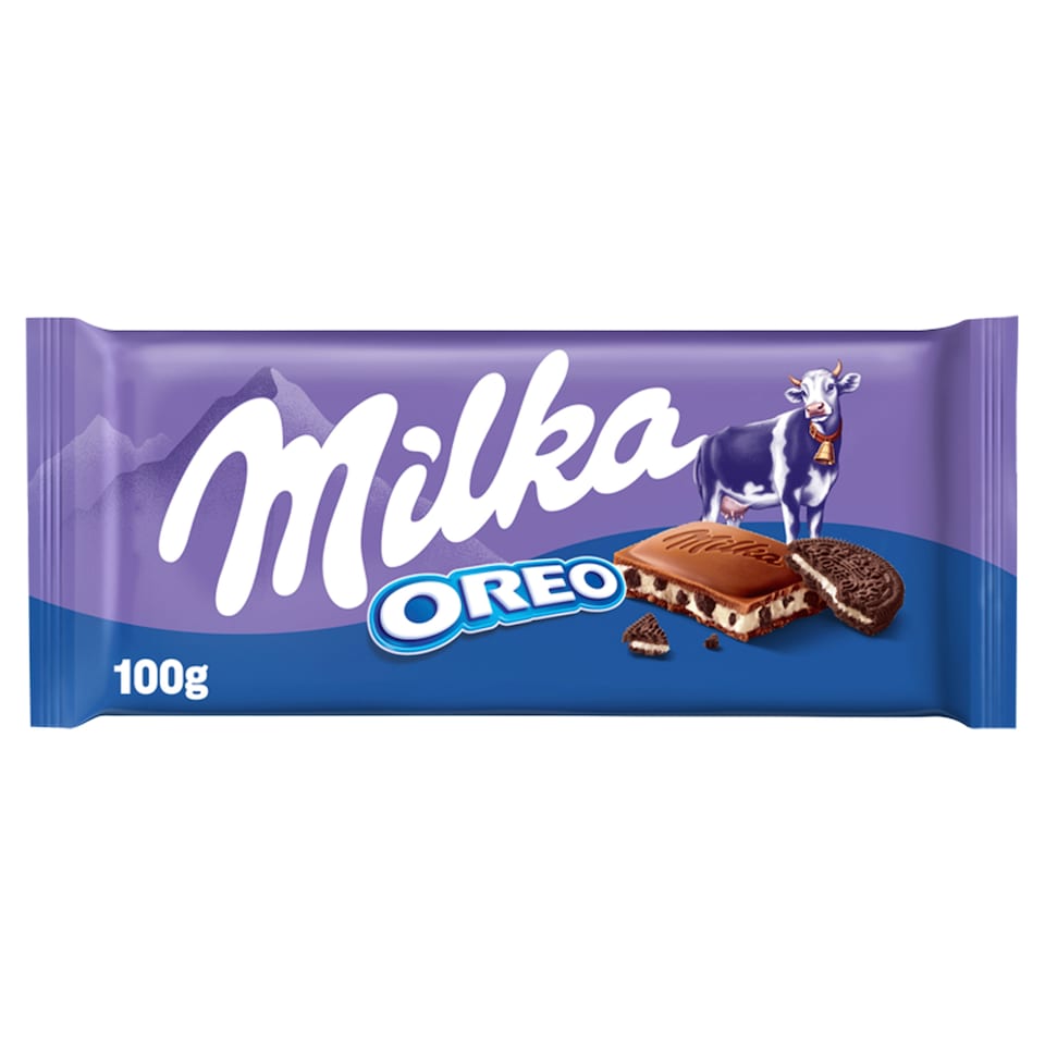 Milka Oreo alpesi tejcsokoládé kakaós kekszdarabokkal és vaníliaízű tejes krémtöltelékkel 100 g