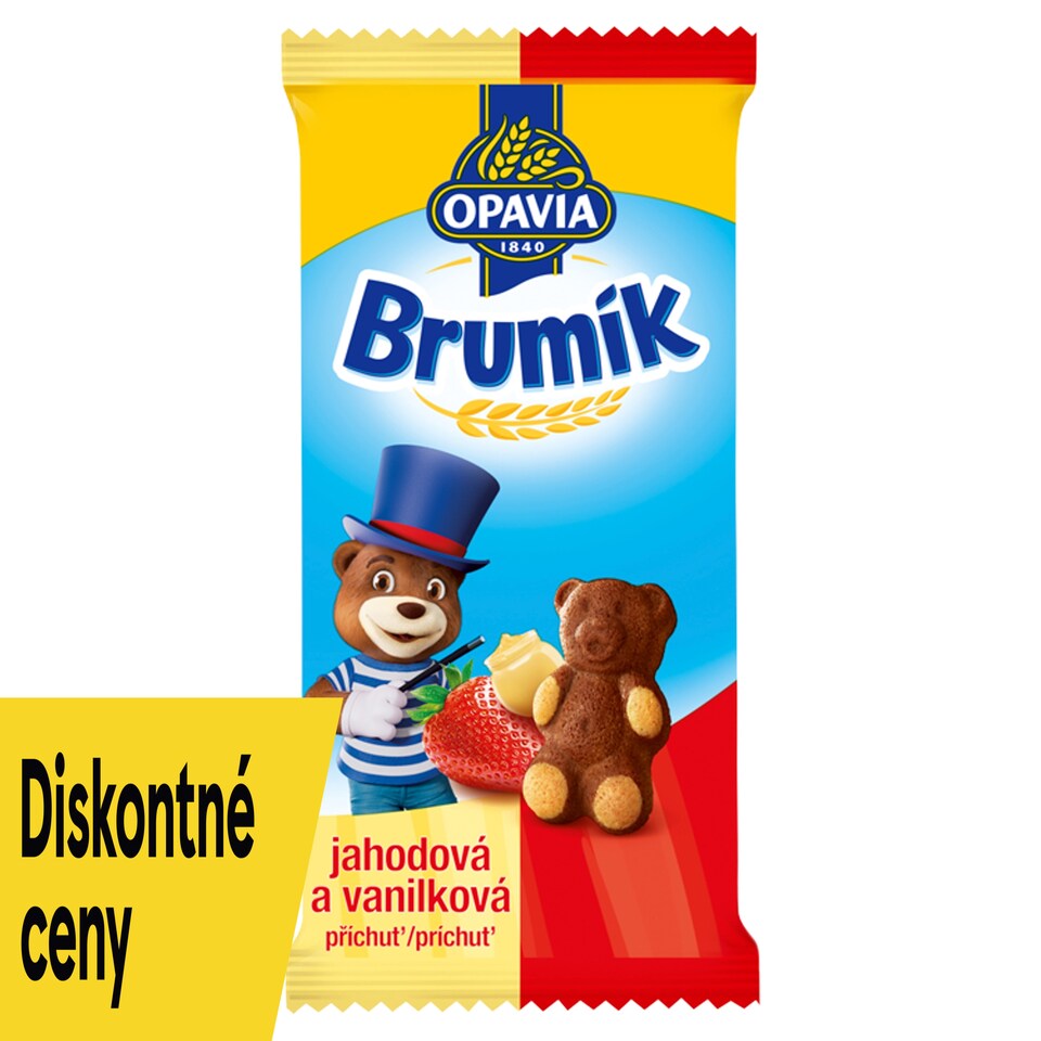 Opavia Brumík Duo Vanilková príchuť a jahoda jemné pečivo 30 g