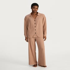 F&F Ribbed Revere Button Up Pyjama Set in Med Nude