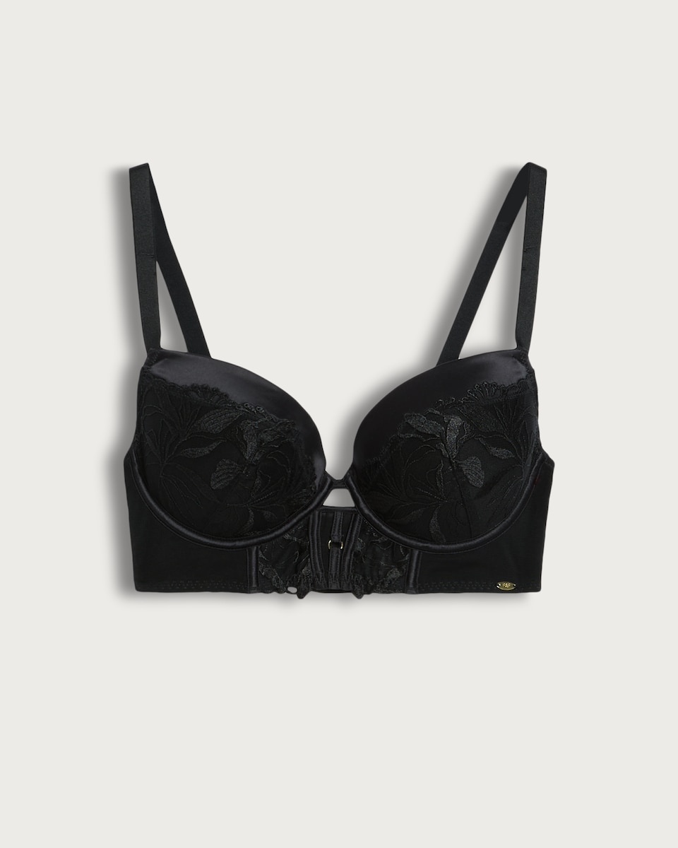 F&F Floral Lace Corset Style Longline Bra in Black