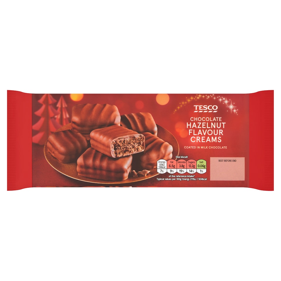 TESCO Milk Chocolate Coated Hazelnut Flavour Cream Biscuit 162G